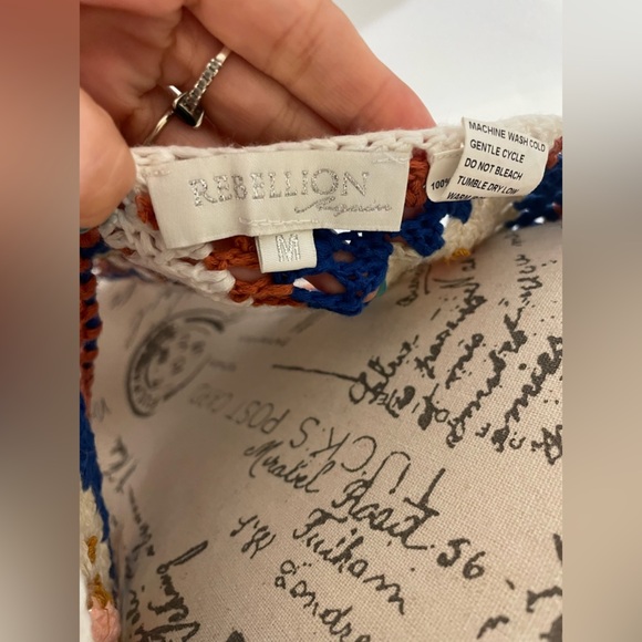 Rebellion Blue and White Embellished Cropped Camisole - Picture 6 of 8